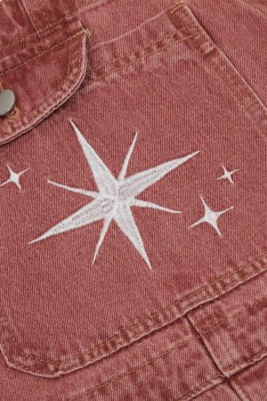 Concert Outfit Embroidery Star Washed Overalls