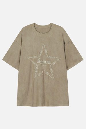 Concert Outfit Embroidery Thorns Star Print Tee