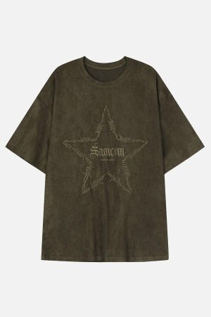 Concert Outfit Embroidery Thorns Star Print Tee