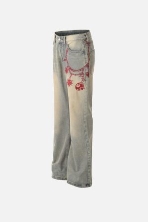 Concert Outfit Embroidery Washed Jeans