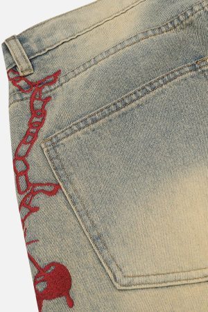 Concert Outfit Embroidery Washed Jeans