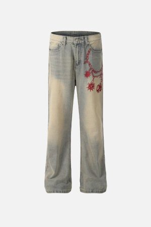 Concert Outfit Embroidery Washed Jeans