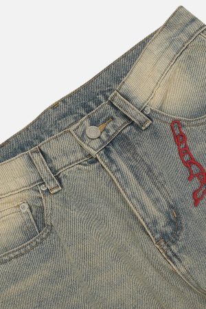 Concert Outfit Embroidery Washed Jeans