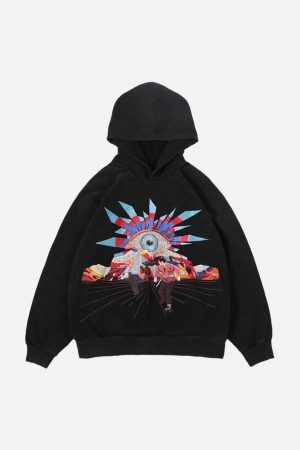 Concert Outfit Evil Eye Embroidered Hoodie