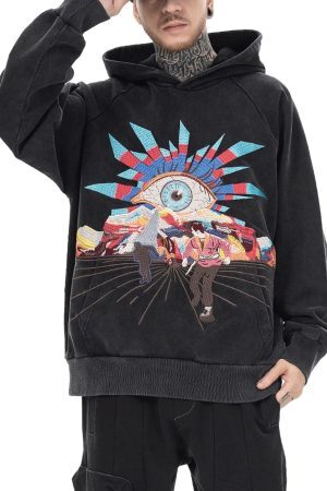 Concert Outfit Evil Eye Embroidered Hoodie