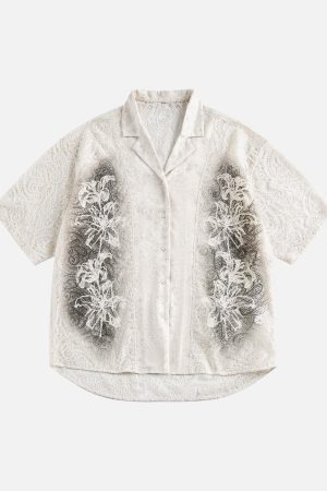 Concert Outfit Exquisite Floral Embroidered Short-Sleeve Shirt
