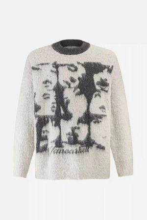 Concert Outfit Facial Pattern Mohair Sweater