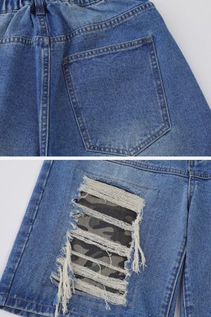 Concert Outfit Fake Hole Camouflage Patch Jorts