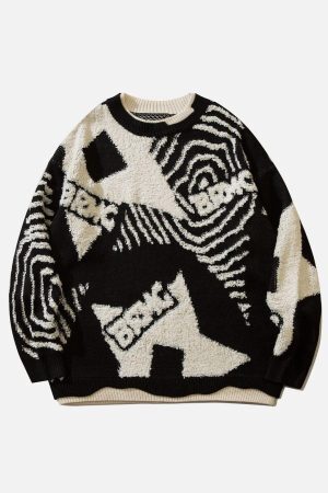 Concert Outfit Fake-Two Flocking Patchwork Sweater