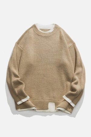 Concert Outfit Fake Two Patchwork Knit Sweater