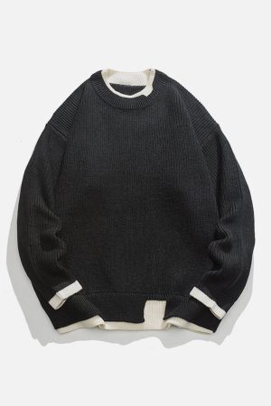 Concert Outfit Fake Two Patchwork Knit Sweater