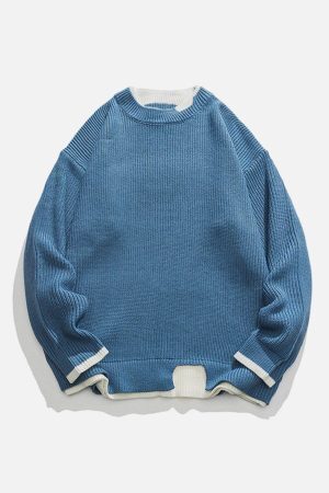 Concert Outfit Fake Two Patchwork Knit Sweater