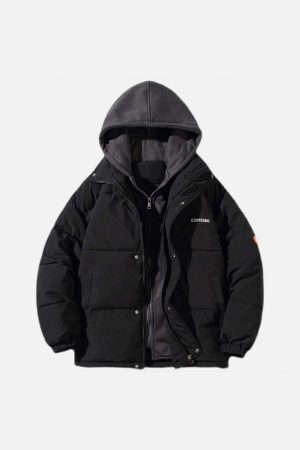 Concert Outfit Fake Two-Piece Hooded Winter Coat