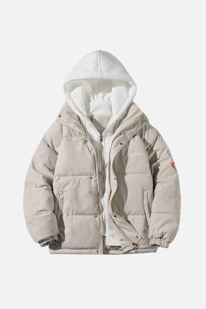 Concert Outfit Fake Two-Piece Hooded Winter Coat