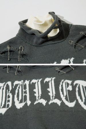 Concert Outfit Fake Two-Piece Pin Design Sweater