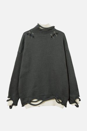 Concert Outfit Fake Two-Piece Pin Design Sweater