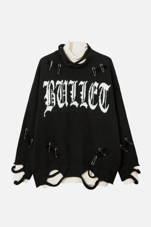 Concert Outfit Fake Two-Piece Pin Design Sweater