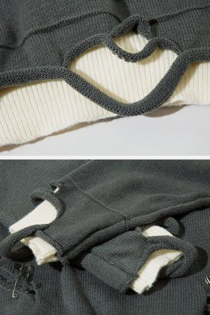 Concert Outfit Fake Two-Piece Pin Design Sweater