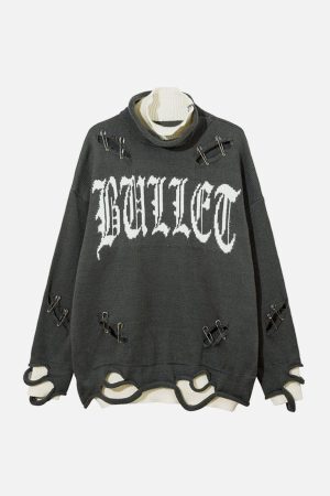 Concert Outfit Fake Two-Piece Pin Design Sweater