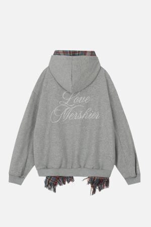 Concert Outfit Fake Two Piece Plaid Scarf Hoodie