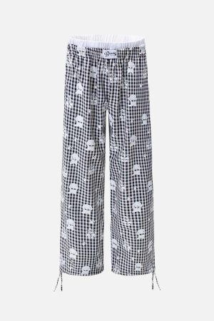 Concert Outfit Fake Two-Piece Print Plaid Sweatpants