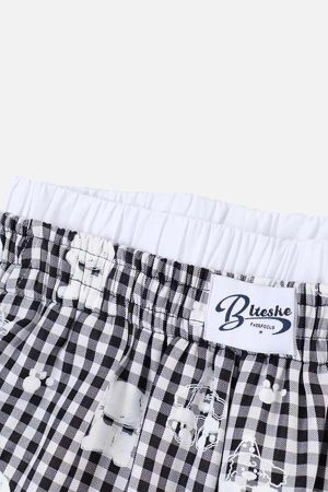 Concert Outfit Fake Two-Piece Print Plaid Sweatpants