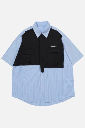 Concert Outfit Fake Two Pieces Patchwork Short Sleeve Shirt