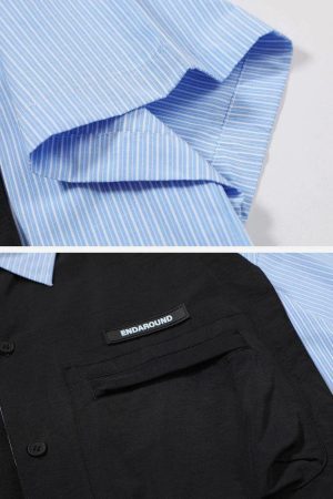 Concert Outfit Fake Two Pieces Patchwork Short Sleeve Shirt