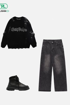 Concert Outfit Fake Two Ripped Hole Sweater