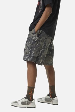 Concert Outfit Fallen Leaf Camouflage Pocket Workwear Shorts