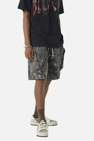 Concert Outfit Fallen Leaf Camouflage Pocket Workwear Shorts
