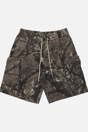 Concert Outfit Fallen Leaf Camouflage Pocket Workwear Shorts