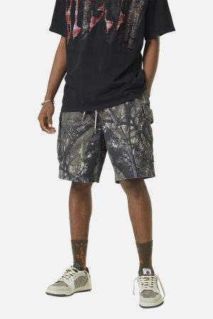 Concert Outfit Fallen Leaf Camouflage Pocket Workwear Shorts