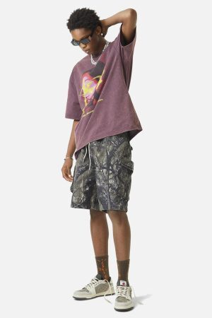 Concert Outfit Fallen Leaf Camouflage Pocket Workwear Shorts