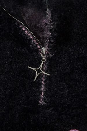 Concert Outfit Faux Mink Butterfly Zip Up Turtle Neck Sweater