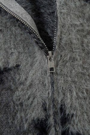 Concert Outfit Faux Mink Fur Forest Bird High Collar Zipper Sweater