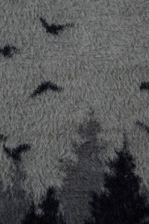 Concert Outfit Faux Mink Fur Forest Bird High Collar Zipper Sweater