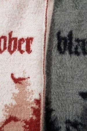 Concert Outfit Faux Mink Fur Forest Bird High Collar Zipper Sweater