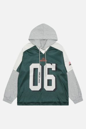 Concert Outfit Faux Two-Piece Contrast Color Stitching Hoodie