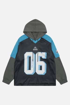 Concert Outfit Faux Two-Piece Contrast Color Stitching Hoodie