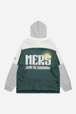 Concert Outfit Faux Two-Piece Contrast Color Stitching Hoodie