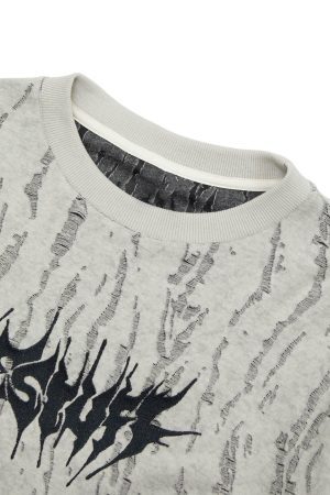 Concert Outfit Faux Two-Piece Distressed Woolen T-Shirt