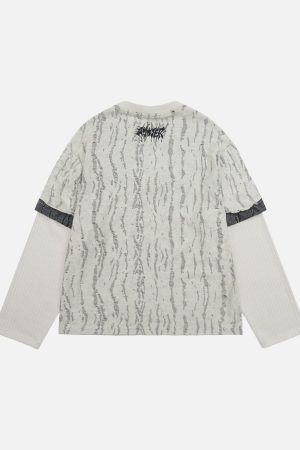 Concert Outfit Faux Two-Piece Distressed Woolen T-Shirt