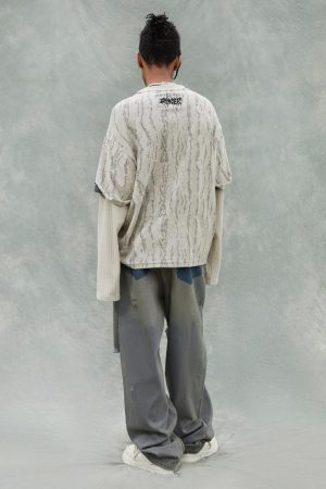 Concert Outfit Faux Two-Piece Distressed Woolen T-Shirt