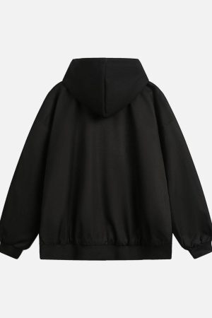 Concert Outfit Faux Two-Piece Multi Pocket Spliced Hooded Bomber Jacket