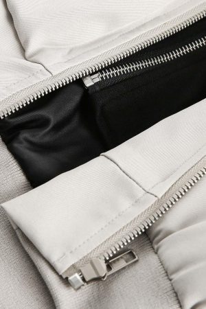 Concert Outfit Faux Two-Piece Multi Pocket Spliced Hooded Bomber Jacket