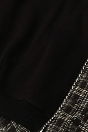 Concert Outfit Faux Two-Piece Plaid Fleece Hooded Jacket