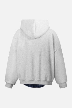 Concert Outfit Faux Two-Piece Plaid Fleece Hooded Jacket