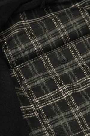 Concert Outfit Faux Two-Piece Plaid Fleece Hooded Jacket