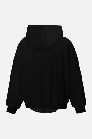 Concert Outfit Faux Two-Piece Plaid Fleece Hooded Jacket